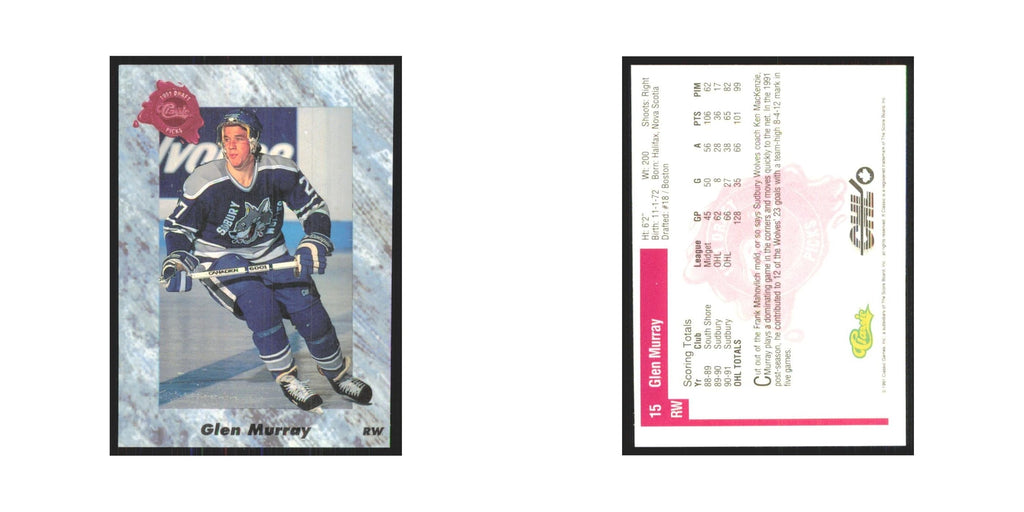 Glen Murray 1991 Classic #15 Boston Bruins Hockey Card NM