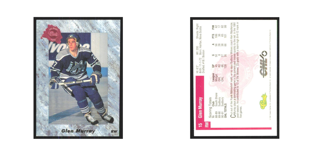 Glen Murray 1991 Classic #15 Boston Bruins Hockey Card NM