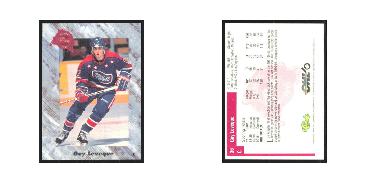 Guy Leveque 1991 Classic #36 Los Angeles Kings Hockey Card NM