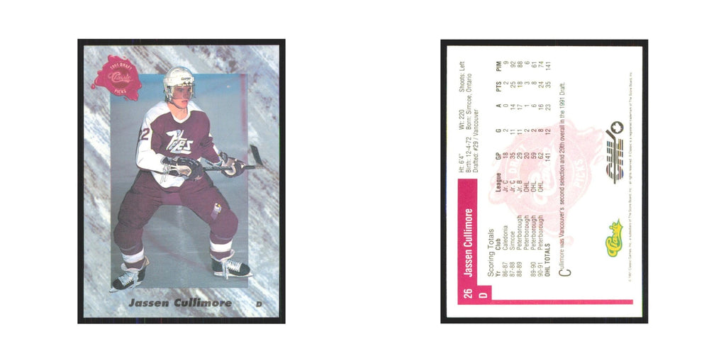 Jassen Cullimore 1991 Classic #26 Vancouver Canucks Hockey Card NM