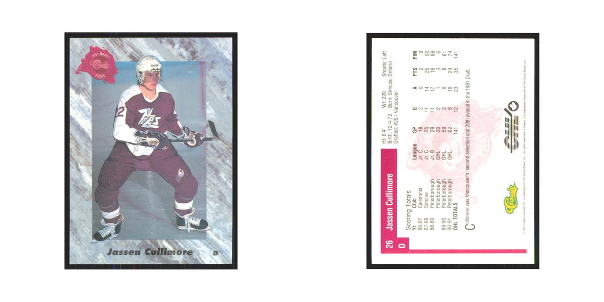Jassen Cullimore 1991 Classic #26 Vancouver Canucks Hockey Card NM