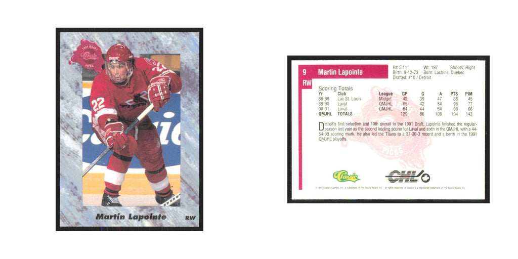 Martin Lapointe 1991 Classic #9 Laval Titan Hockey Card NM