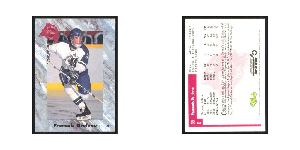 Francois Groleau 1991 Classic #35 Calgary Flames Hockey Card NM