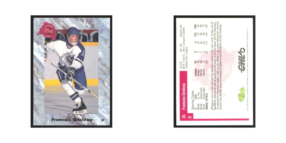 Francois Groleau 1991 Classic #35 Calgary Flames Hockey Card NM