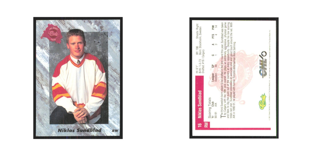 Niklas Sundblad 1991 Classic #16 Calgary Flames Hockey Card NM