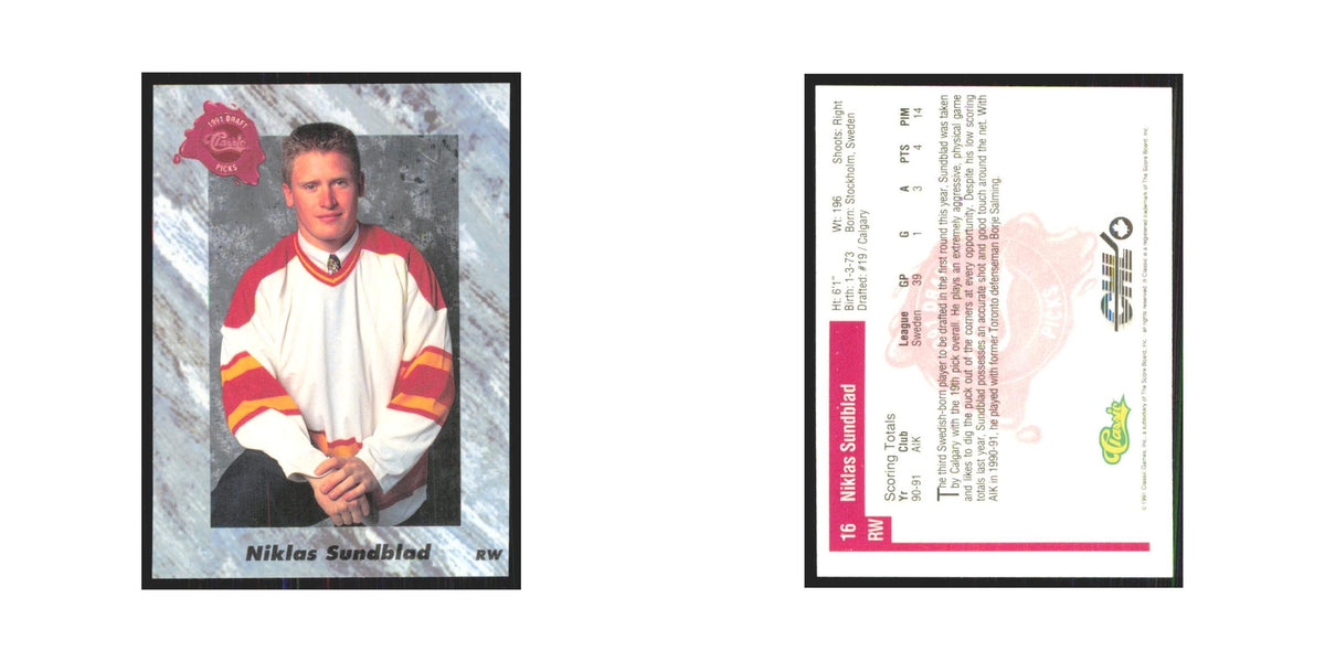 Niklas Sundblad 1991 Classic #16 Calgary Flames Hockey Card NM