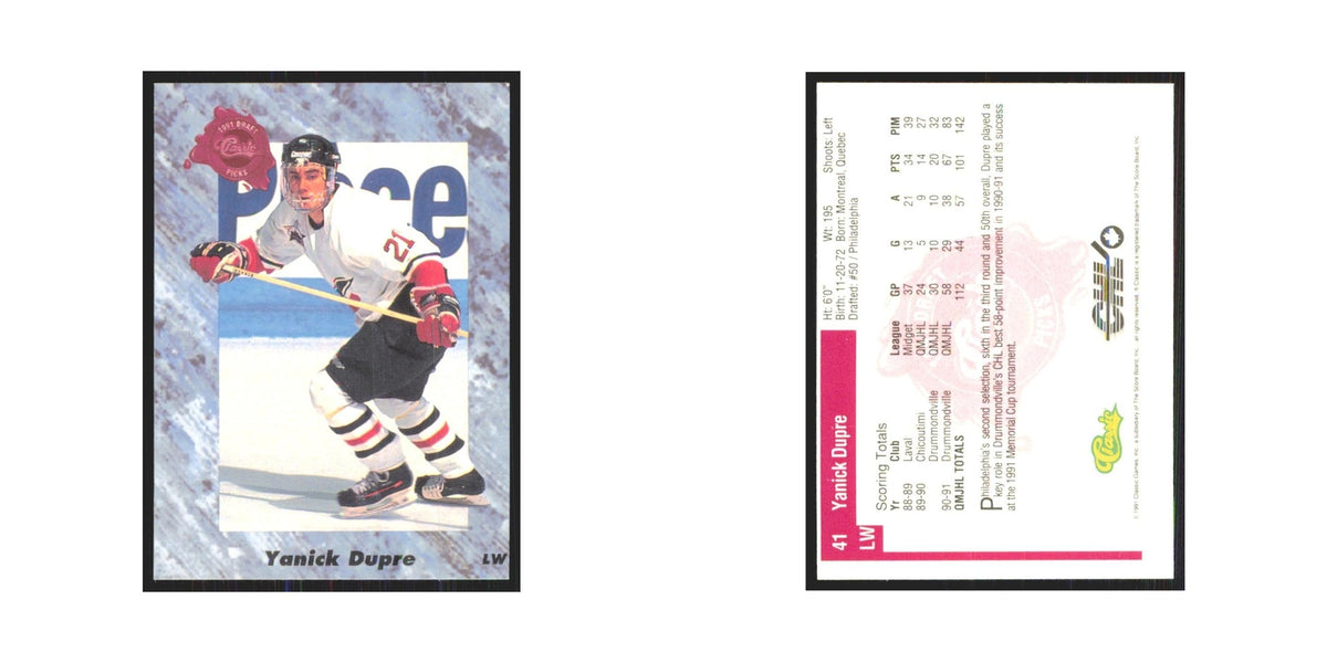 Yanick Dupre 1991 Classic #41 Philadelphia Flyers Hockey Card NM