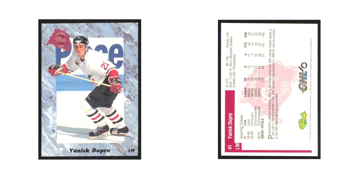 Yanick Dupre 1991 Classic #41 Philadelphia Flyers Hockey Card NM