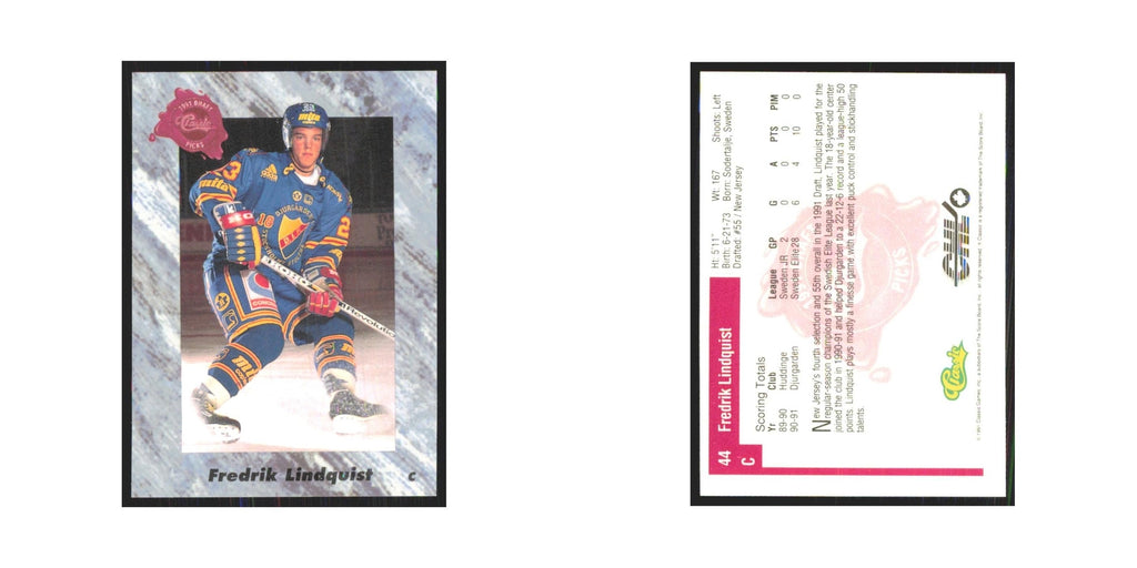 Fredrik Lindquist 1991 Classic #44 New Jersey Devils Hockey Card NM