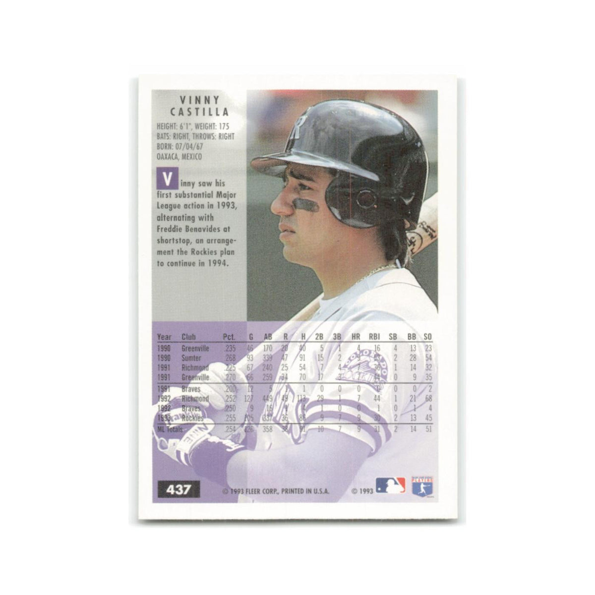 Vinny Castilla 1994 Fleer #437 Colorado Rockies Baseball Card NM
