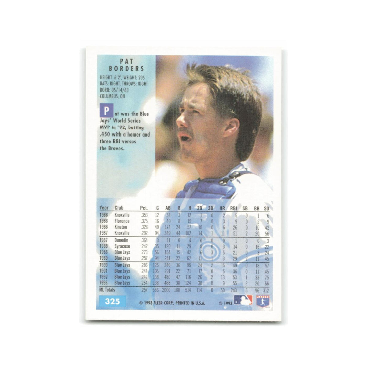 Pat Borders 1994 Fleer #325 Toronto Blue Jays Baseball Card NM