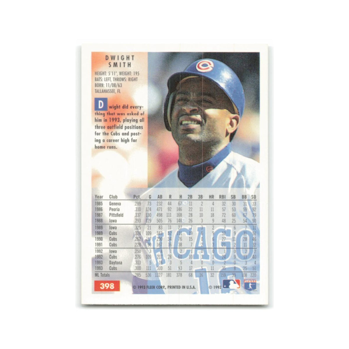 Dwight Smith 1994 Fleer #398 Chicago Cubs Baseball Card NM