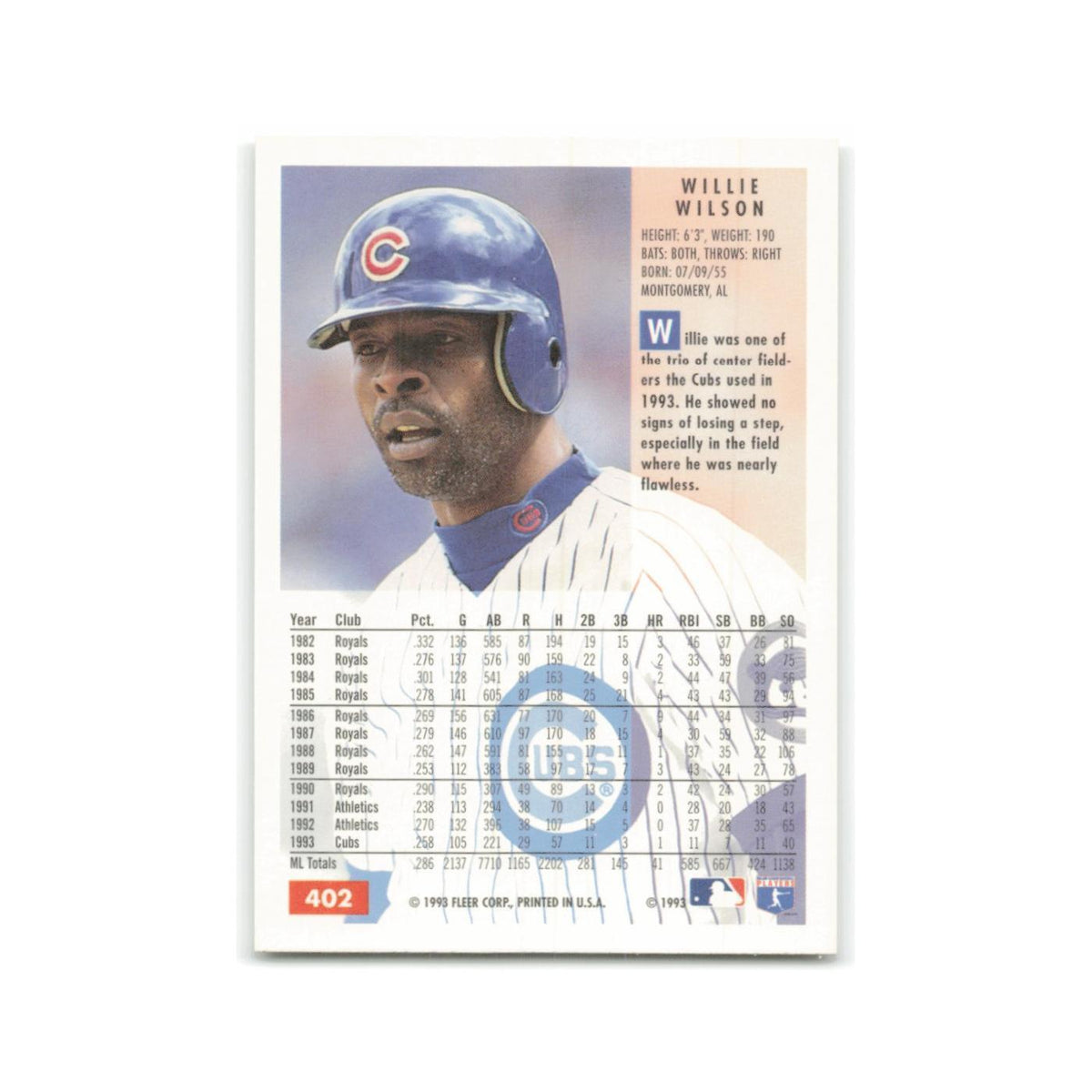 Willie Wilson 1994 Fleer #402 Chicago Cubs Baseball Card NM