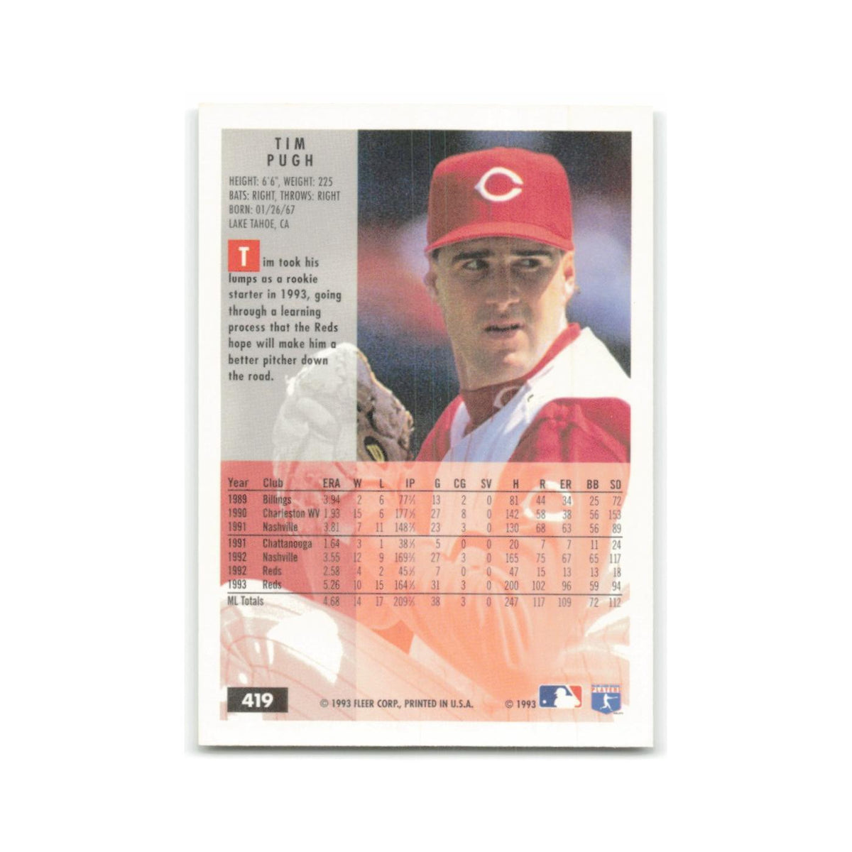 Tim Pugh 1994 Fleer #419 Cincinnati Reds Baseball Card NM