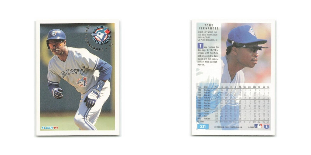 Tony Fernandez 1994 Fleer #331 Toronto Blue Jays Baseball Card NM
