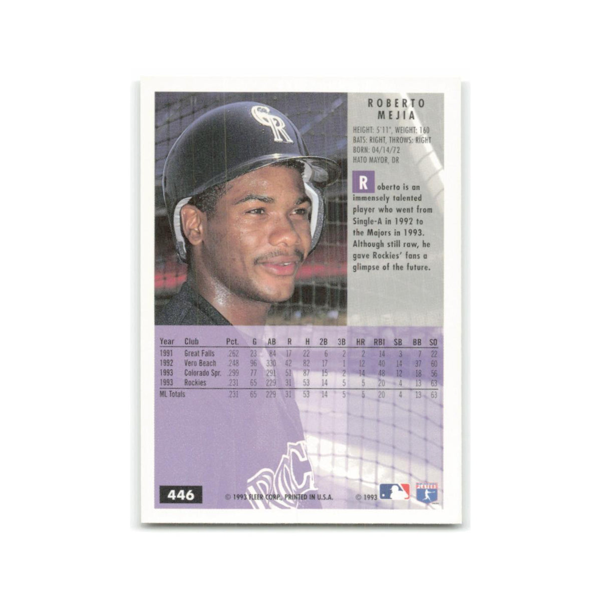 Roberto Mejia 1994 Fleer #446 Colorado Rockies Baseball Card NM