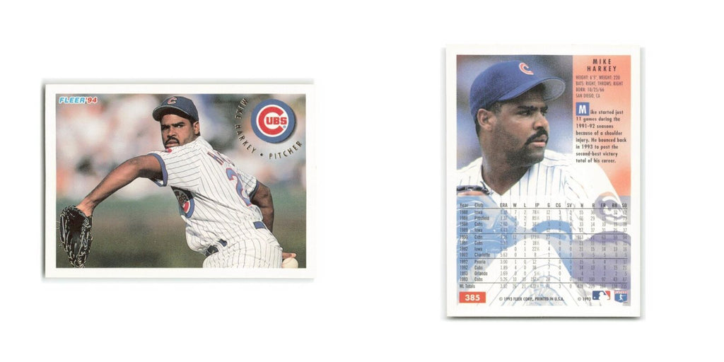 Mike Harkey 1994 Fleer #385 Chicago Cubs Baseball Card NM