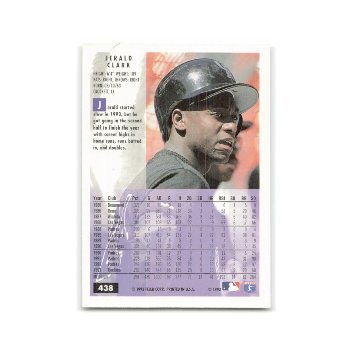 Jerald Clark 1994 Fleer #438 Colorado Rockies Baseball Card NM
