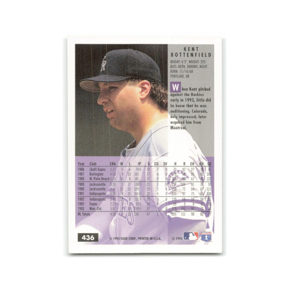 Kent Bottenfield 1994 Fleer #436 Colorado Rockies Baseball Card NM