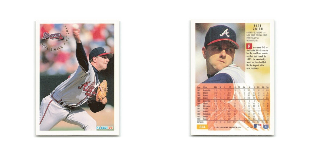 Pete Smith 1994 Fleer #374 Atlanta Braves Baseball Card NM