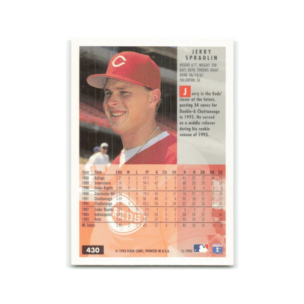 Jerry Spradlin Rookie 1994 Fleer #430 Cincinnati Reds Baseball Card NM
