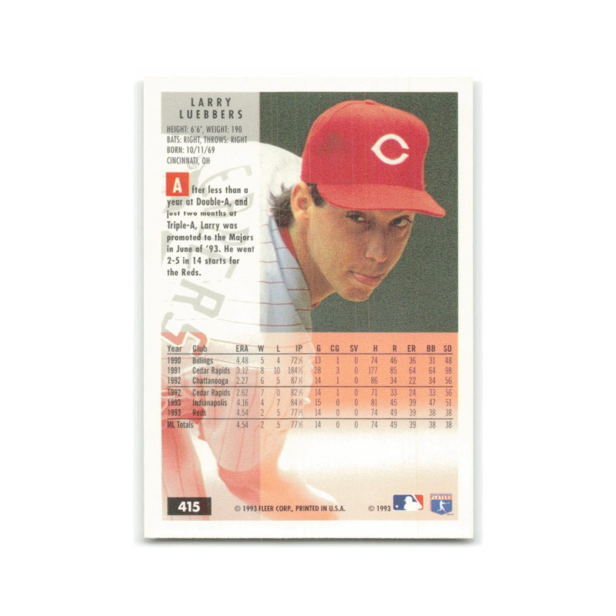 Larry Luebbers 1994 Fleer #415 Cincinnati Reds Baseball Card NM