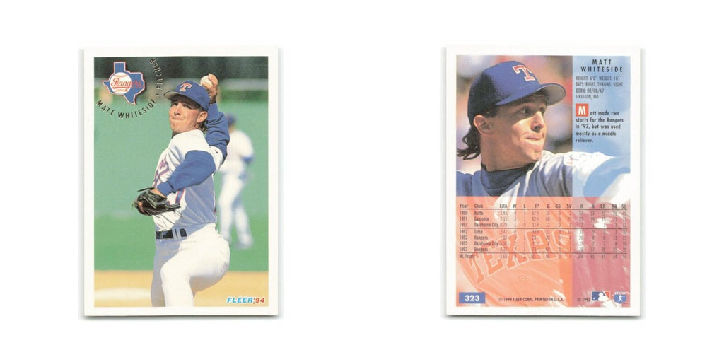 Matt Whiteside 1994 Fleer #323 Texas Rangers Baseball Card NM