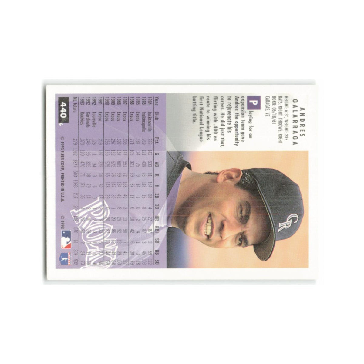 Andres Galarraga 1994 Fleer #440 Colorado Rockies Baseball Card NM