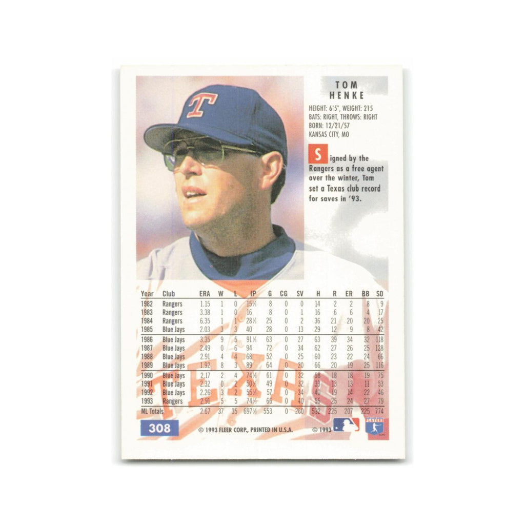 Tom Henke 1994 Fleer #308 Texas Rangers Baseball Card NM