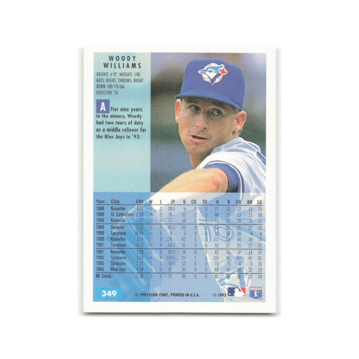 Woody Williams 1994 Fleer #349 Toronto Blue Jays Baseball Card NM