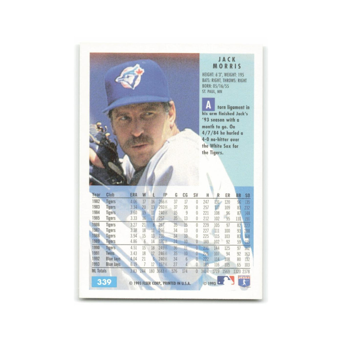 Jack Morris 1994 Fleer #339 Toronto Blue Jays Baseball Card NM