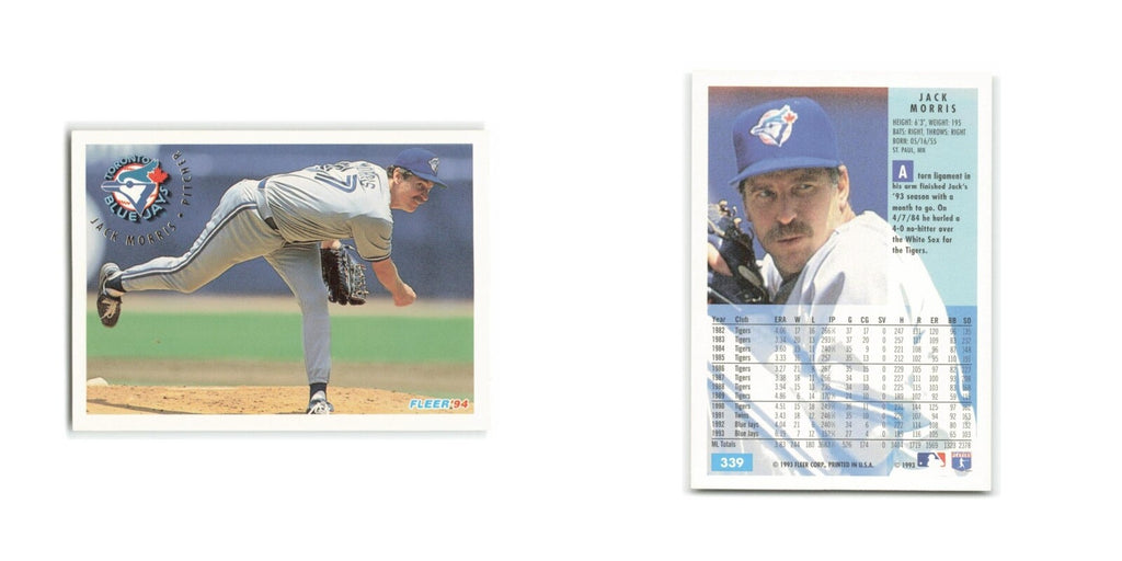 Jack Morris 1994 Fleer #339 Toronto Blue Jays Baseball Card NM