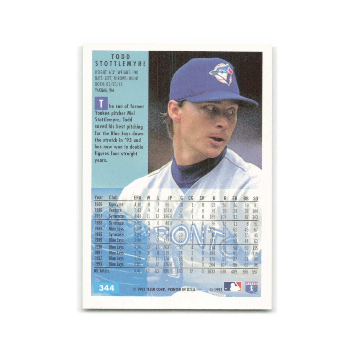 Todd Stottlemyre 1994 Fleer #344 Toronto Blue Jays Baseball Card NM