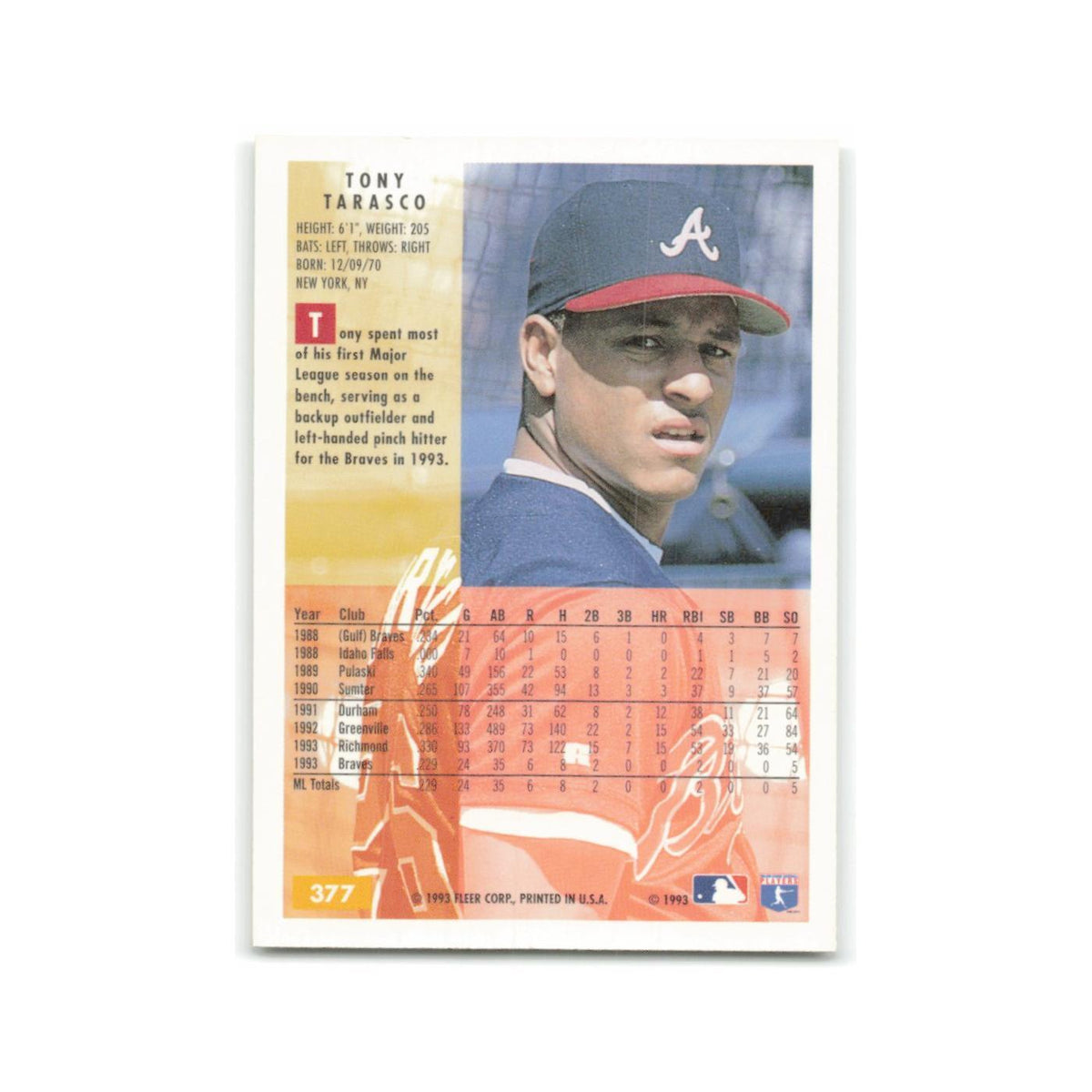 Tony Tarasco 1994 Fleer #377 Atlanta Braves Baseball Card NM