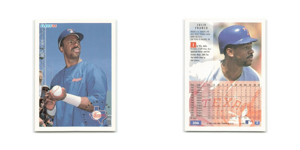 Julio Franco 1994 Fleer #306 Texas Rangers Baseball Card NM