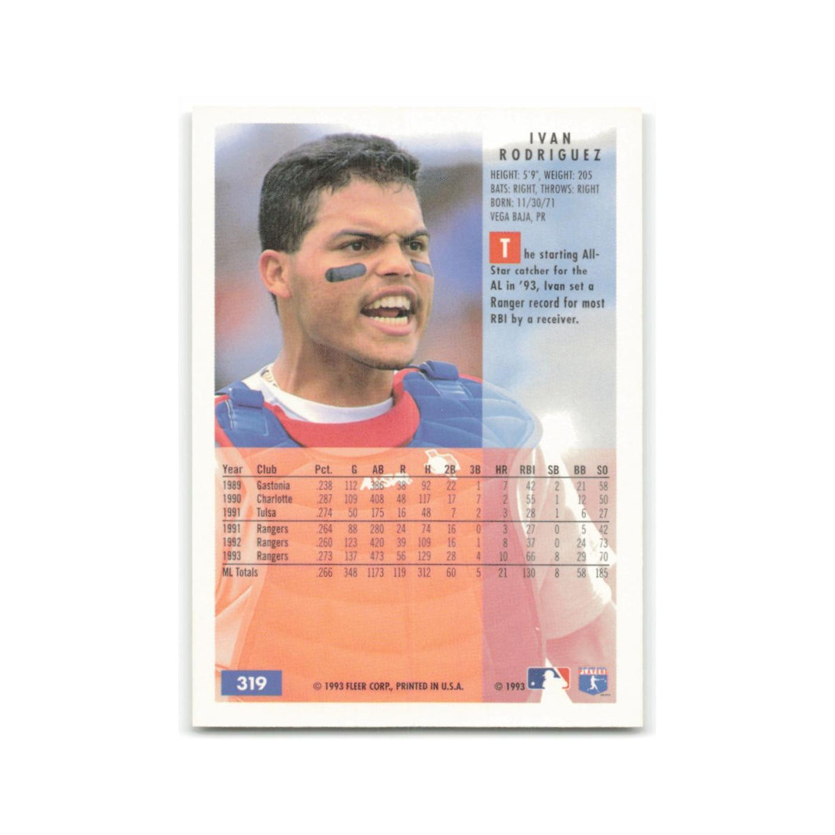 Ivan Rodriguez 1994 Fleer #319 Texas Rangers Baseball Card NM