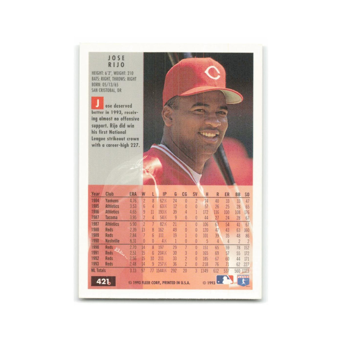 Jose Rijo 1994 Fleer #421 Cincinnati Reds Baseball Card NM