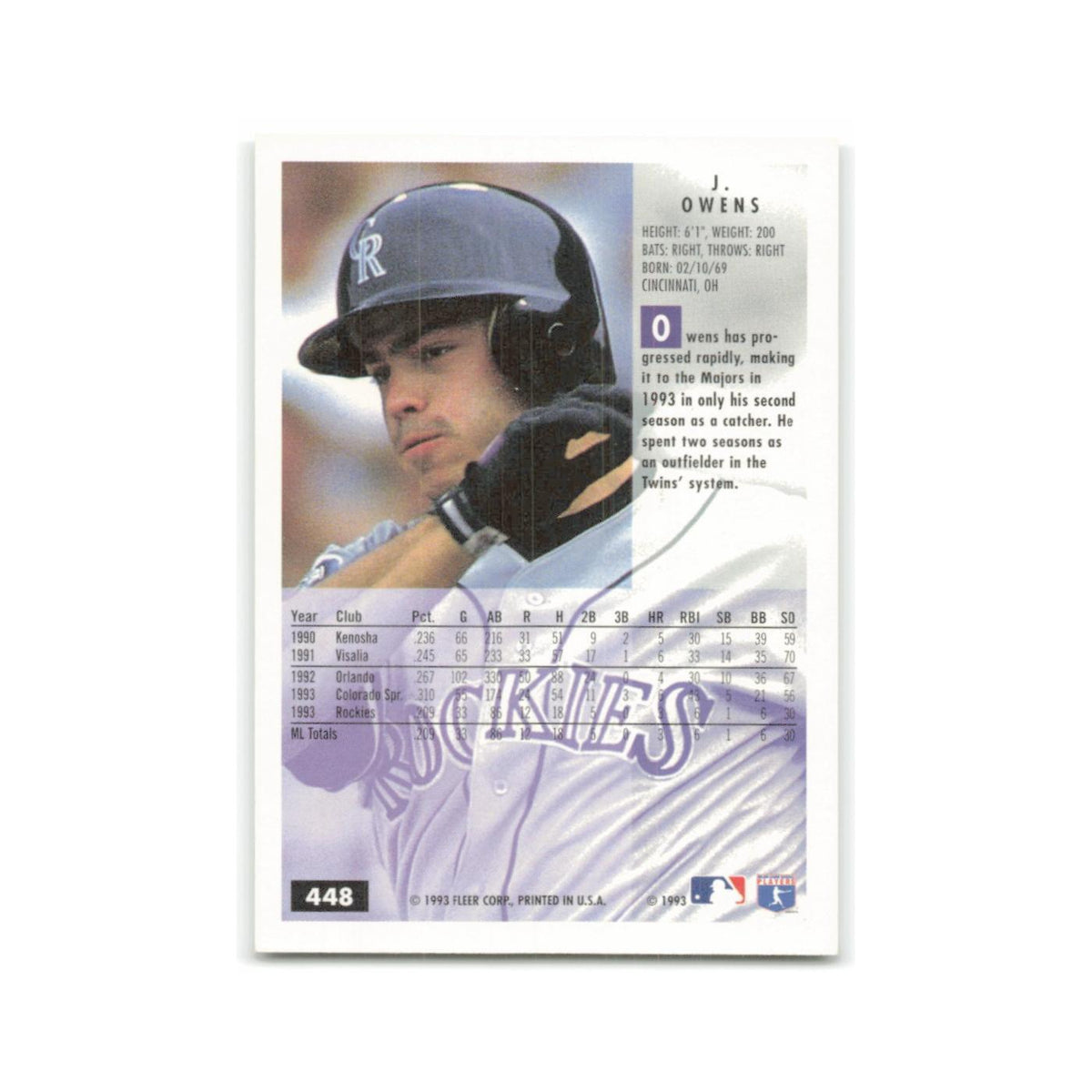 J. Owens 1994 Fleer #448 Colorado Rockies Baseball Card NM