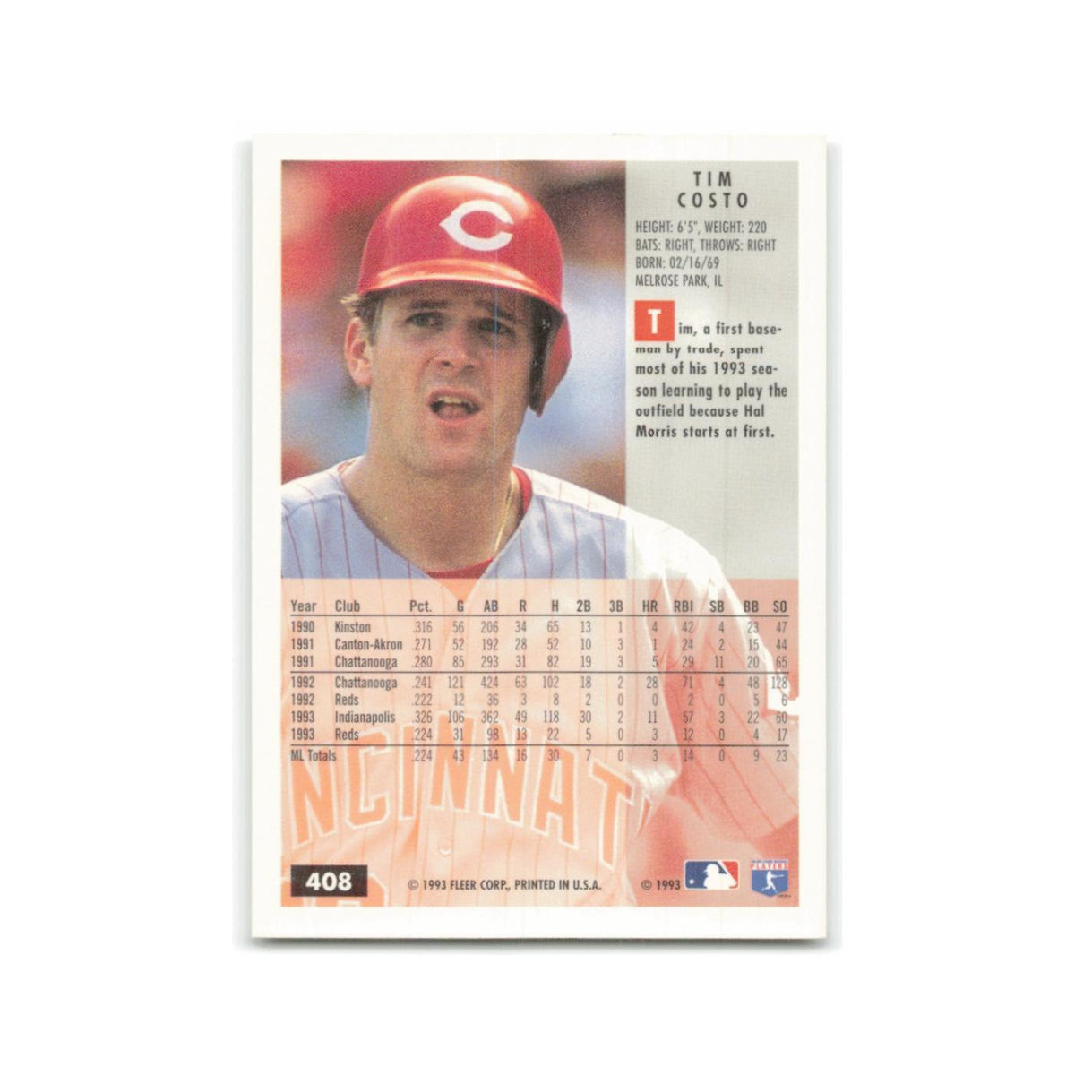 Tim Costo 1994 Fleer #408 Cincinnati Reds Baseball Card NM
