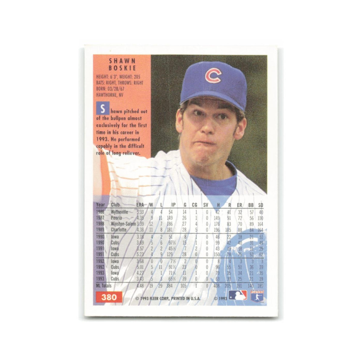 Shawn Boskie 1994 Fleer #380 Chicago Cubs Baseball Card NM