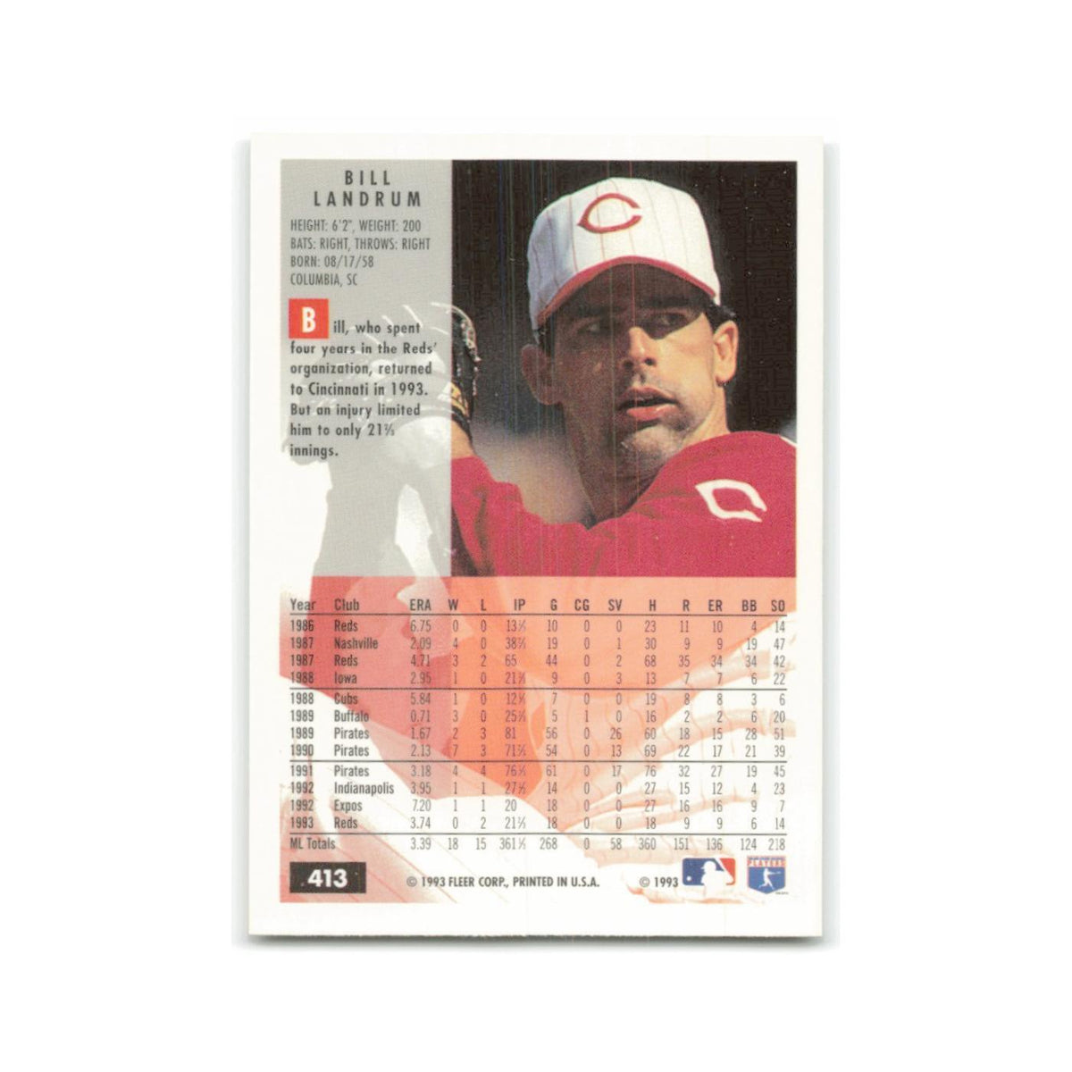 Bill Landrum 1994 Fleer #413 Cincinnati Reds Baseball Card NM