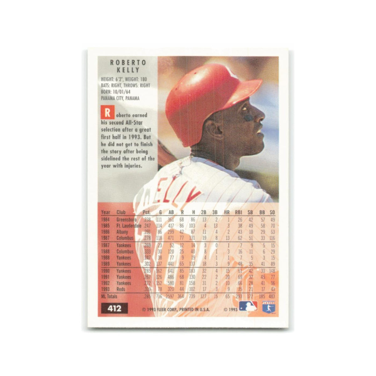 Roberto Kelly 1994 Fleer #412 Cincinnati Reds Baseball Card NM