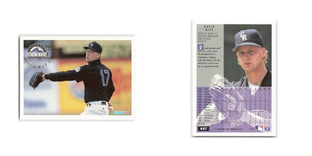 David Nied 1994 Fleer #447 Colorado Rockies Baseball Card NM