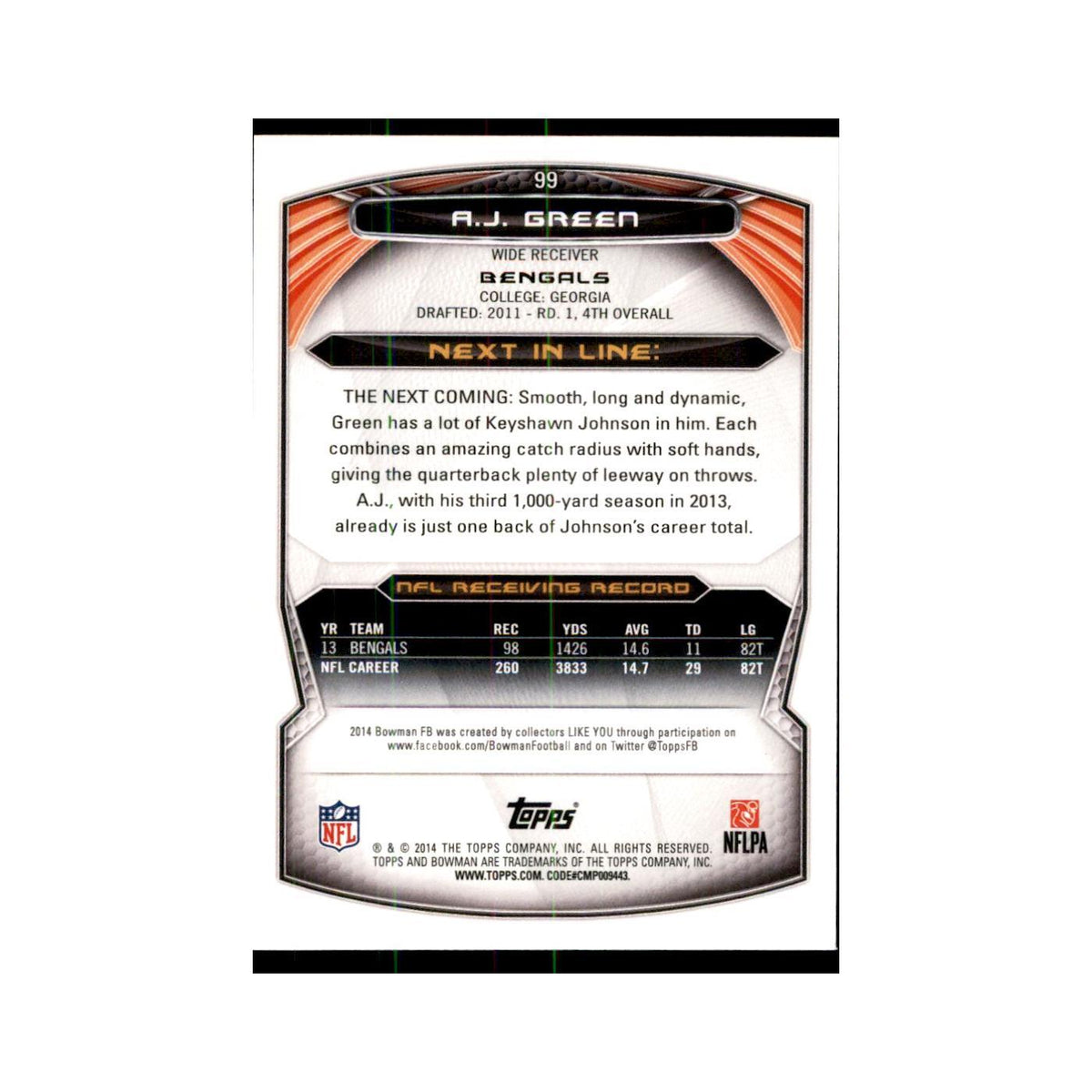 2014 Bowman A.J. Green Football Cards #99