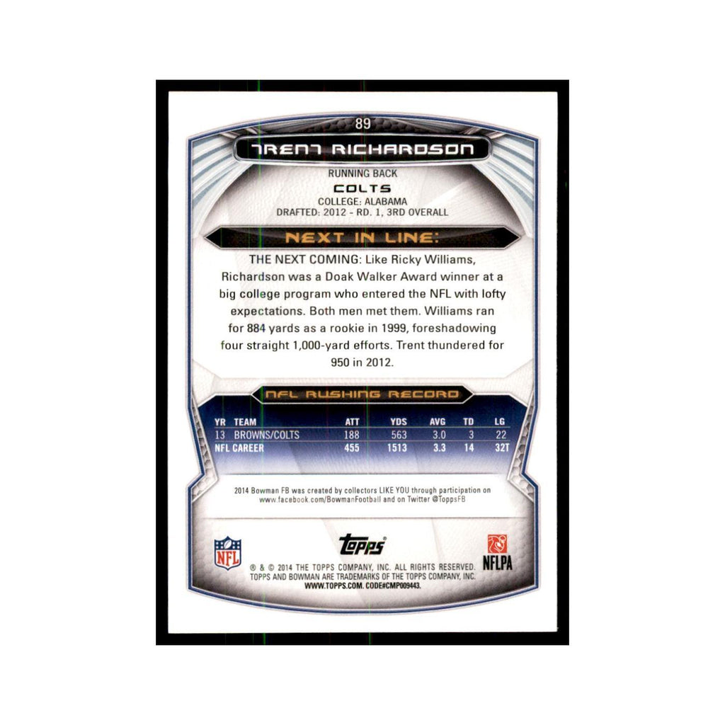 2014 Bowman Trent Richardson Football Cards #89