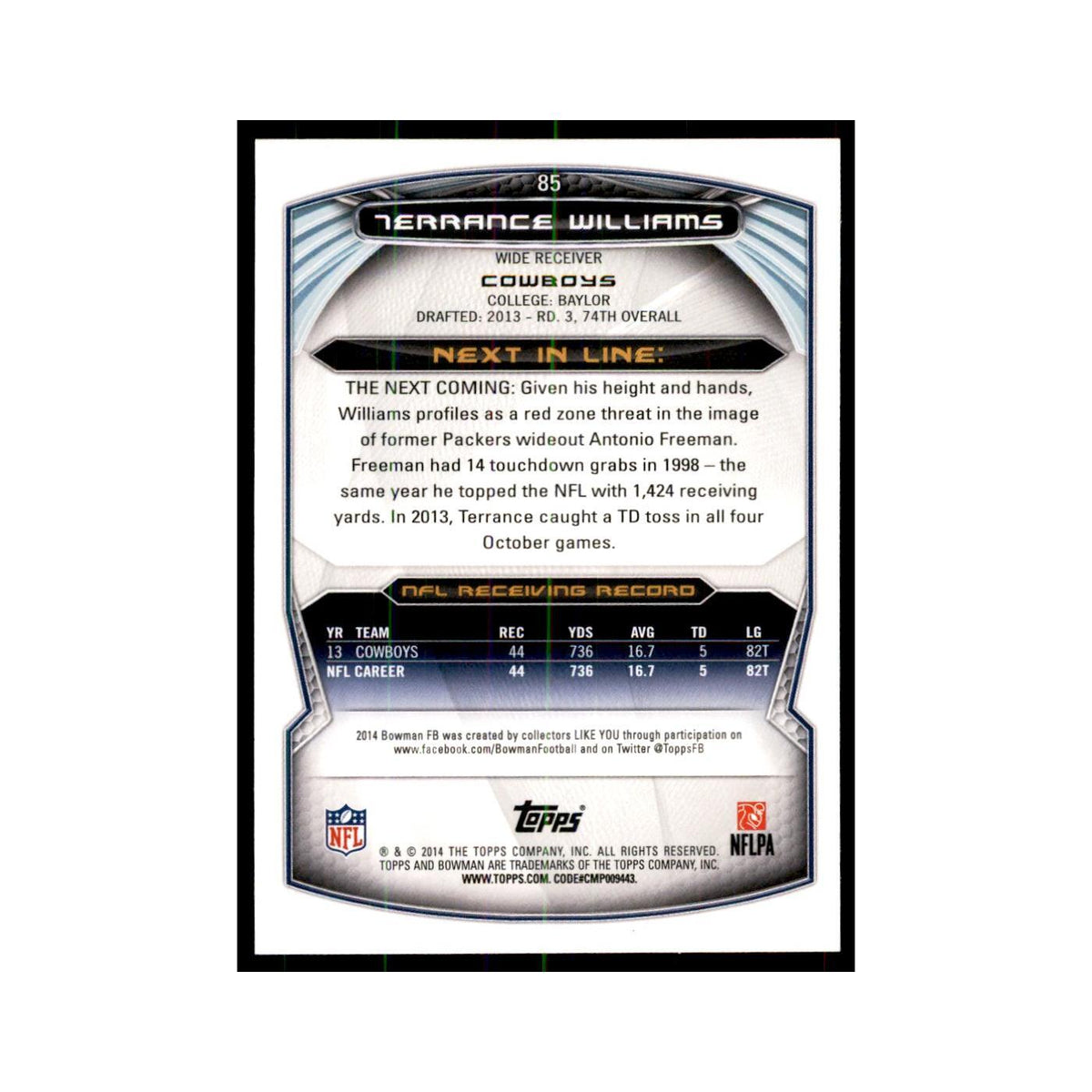 2014 Bowman Terrance Williams Football Cards #85