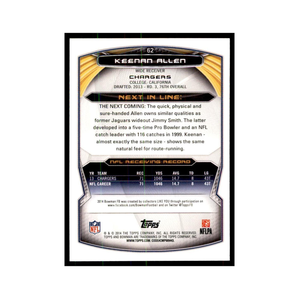 2014 Bowman Keenan Allen Football Cards #62