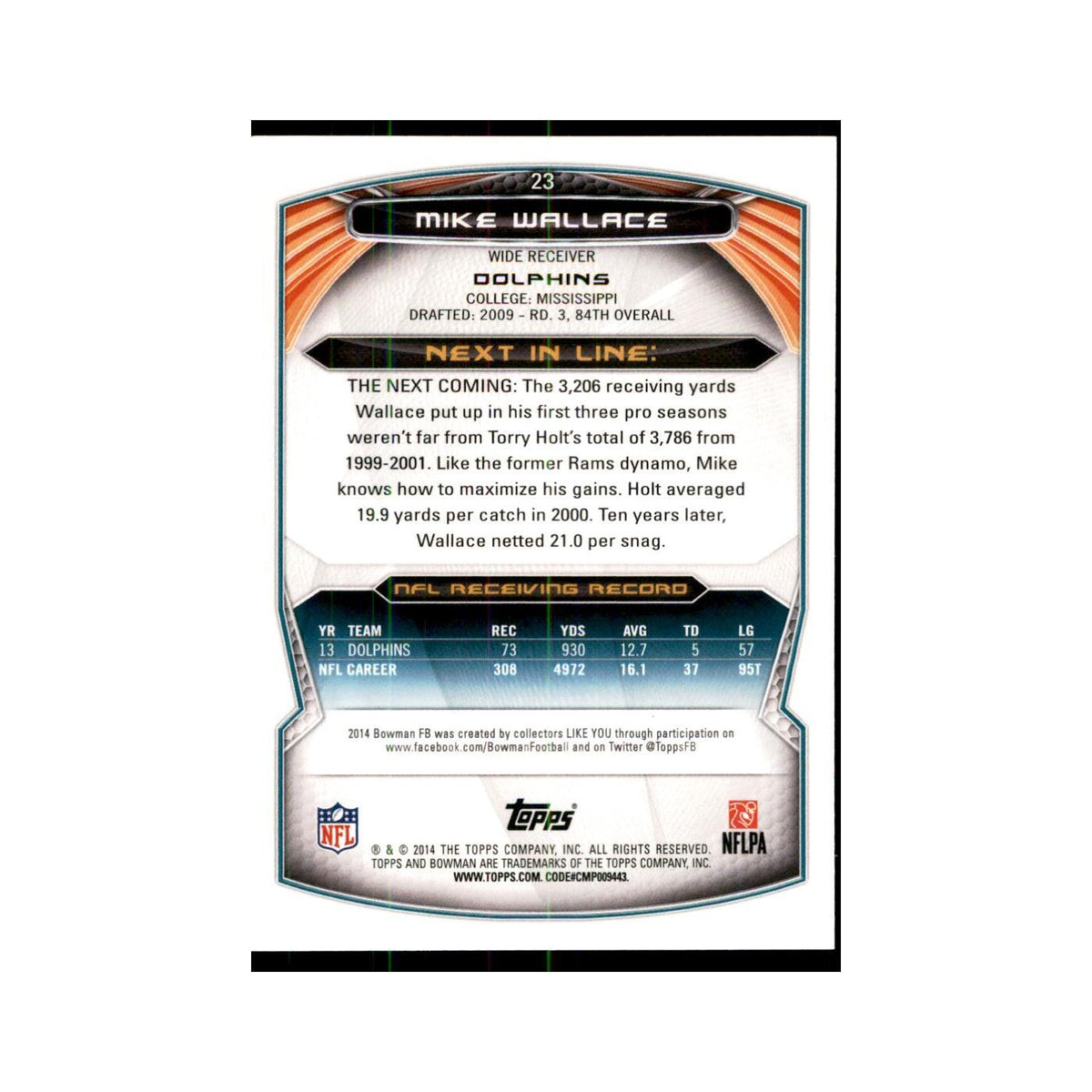 2014 Bowman Mike Wallace Football Cards #23