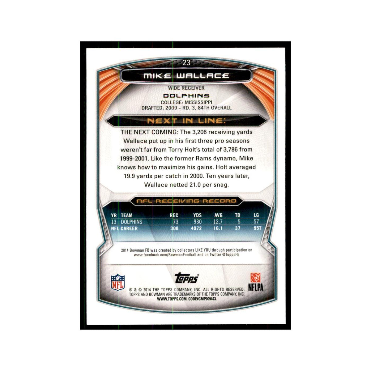 2014 Bowman Mike Wallace Football Cards #23