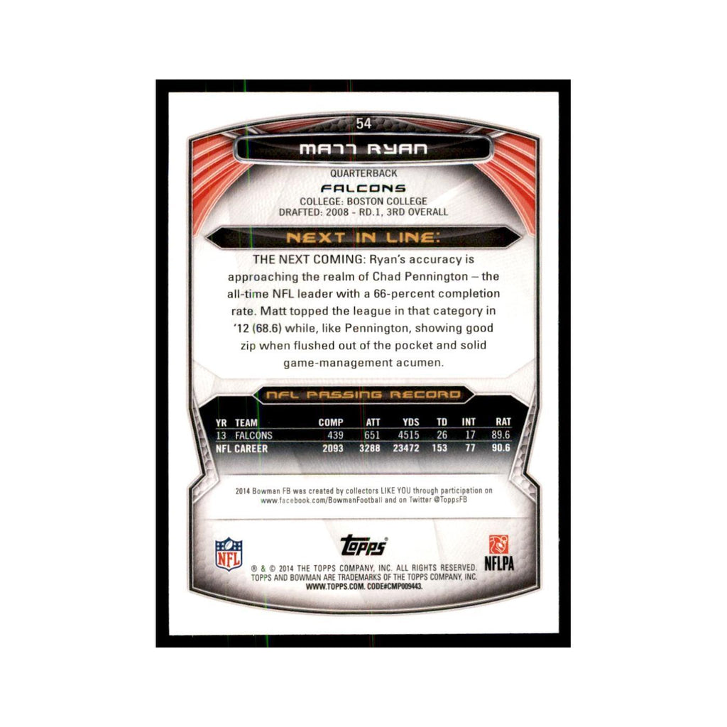 2014 Bowman Matt Ryan Football Cards #54